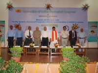 Singing of National Anthem before inauguration: From L to R are Dr. N.K. Chaubey, Joint Secretary, and Dr. J.P. Shukla, Secretary, IGC, Prof. K.K. Singh, Shri S. K. Srivastava, Shri Kailash Vijayavargiya, Chief Guest; Prof. Pramod K. Verma, Dr. V.P. Dimri, CSIR-Distinguished Scientist (HAG+), and Prof. V.K.S. Dave.