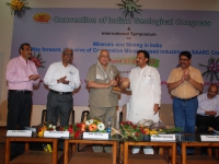 Felicitation to Prof. O.P. Varma by Honâ€™able Shri Rajendra Shukla.